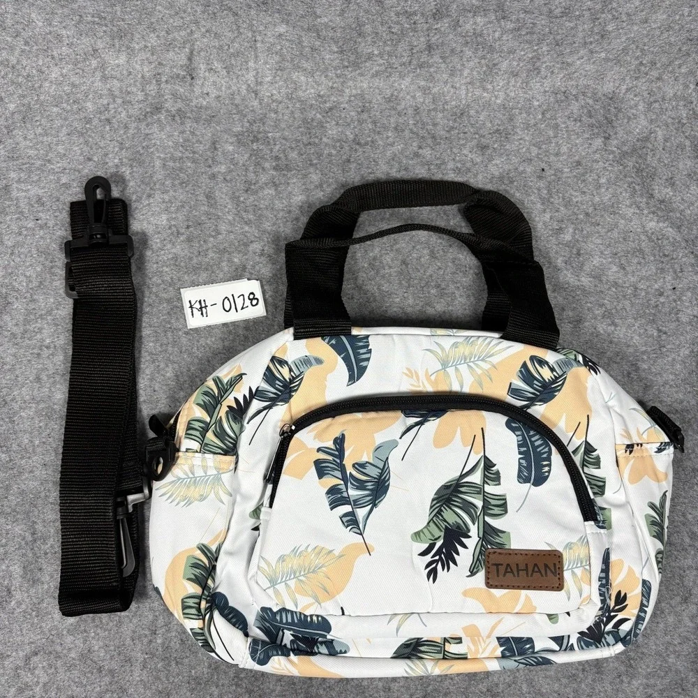 Tahan Tropical Leaf Insulated Lunch‎ Bag Medium White Floral Crossbody Strap